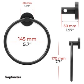 SAYONEYES Matte Black Towel Ring – Heavy Duty SUS304 Stainless Steel Rust Proof Hand Towel Holder Hanger for Bathroom, Kitchen Wall Mounted – Round Shape Towel Rack - 2 Pack