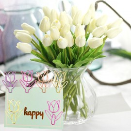 40 Pcs Metal Flower Paper Clips Set - Cute Large Decorative Paperclips for File Organization, School, Home Office and Wedding Decor 4 Colors (TULIPFLOWER)