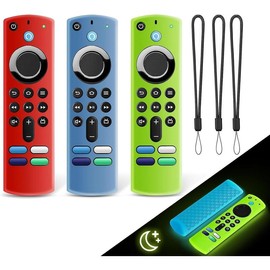 3 Pack  Remote Cover, Anti Slip  Protective Case Glow in The Dark with Lanyard(Glow Yellow & Red & Blue) - Color: Glow Blue+Glow Green+Red