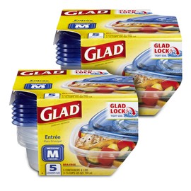 Glad GladWare Entrée Food Storage Containers, Medium Square - Meal Container Holds up to 25 Ounces of Food - Lock Tight Seal, 5 Count - 2 Pack