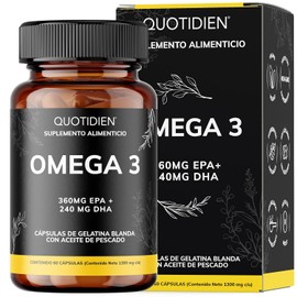 Omega 3 Ultra Purificado| Total Omega 3 como TG | Aceite de Pescado | Con Alto Contenido de EPA/DHA de Pesca Sostenible del Pacífico Sur | Alta Pureza y Concentración con Certificados Internacionales | Suplemento Alimenticio Quotidien - 60 cápsulas