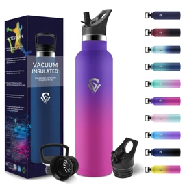 Thermos Flask, 1000 ml, BPA-Free, Stainless Steel, Leak-Proof Insulated Flask, Double-Walled, Stainless Steel, Thermos Flask with Straw, Suitable for Carbonated Drinking Bottle