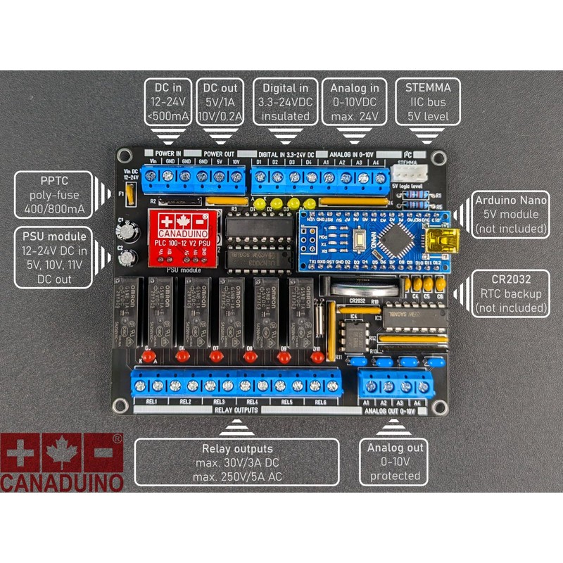 CANADUINO® PLC-100 V2 Programmable Logic Controller DIY Kit for Arduino