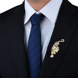 YYBONNIE Antique Gold Tone Austrian Crystal Black Enamel Tiger Wildlife Animal Brooch Pin For Men Women (Gold)