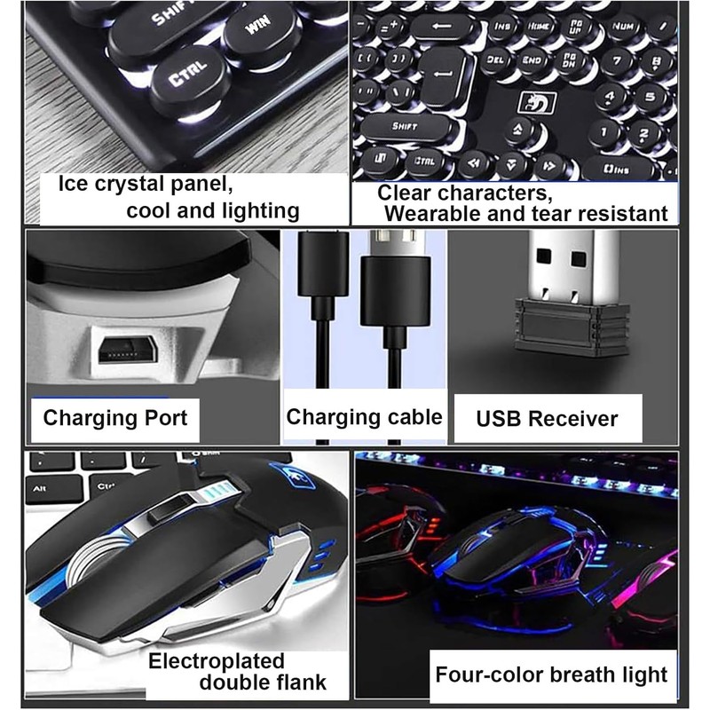 Charging Keyboard Mouse, Backlit Gaming Mice and Keyboard Combo Wireless
