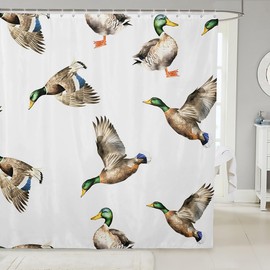 Feelyou Mallard Duck Bath Curtain Hunting and Fishing Shower Curtain Wild Animal Bathroom Shower Curtain Set for Boys Girls Kids Wildlife White Kids Bathroom Accessories 72"x72"
