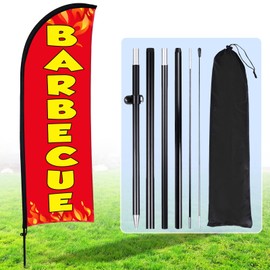 Buryeah Barbecue BBQ Flag Banner for Business Advertising 7 x 5.4 ft Feather Flag Sign with Flagpole Ground Stake Portable Bag Barbecue Signs Flag Banner Set for Outdoor Ground(Red)