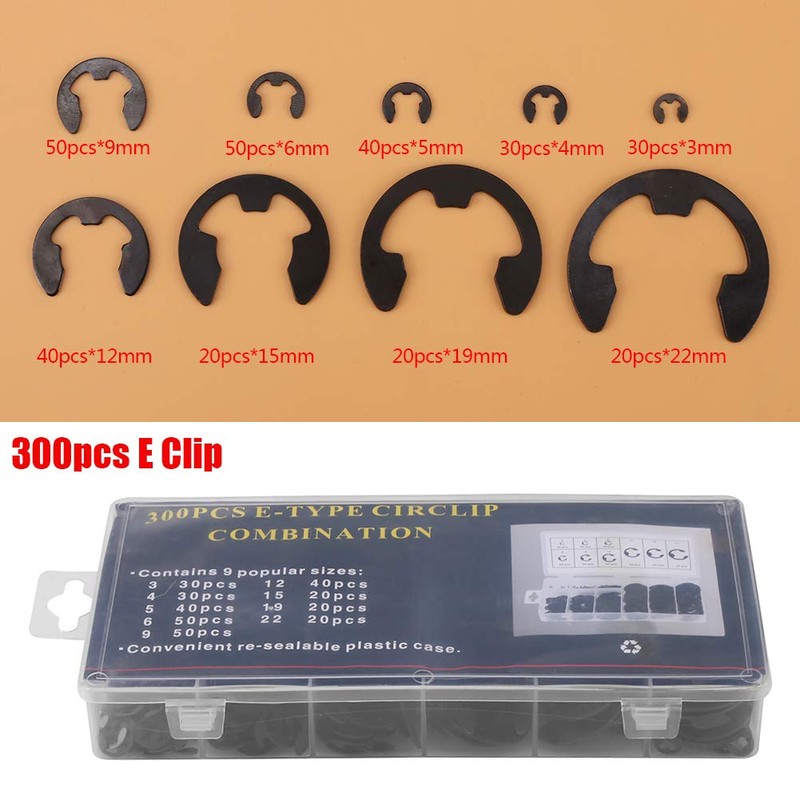 E Clips Assortment Kit, E Clamp/Holder Tool 300pcs Black Metal