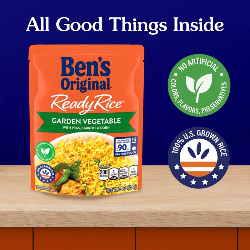 BEN'S ORIGINAL Ready Rice Garden Vegetable Flavored Rice, Easy Dinner