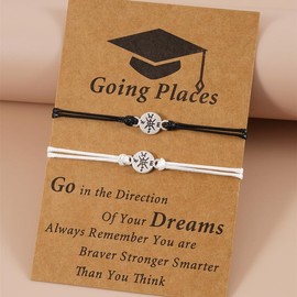 COLORFUL BLING Graduation Gift Bracelet Memorial Graduation Cap With Rhinstone Compass Graduation Wrist Adjustable for School College-compass