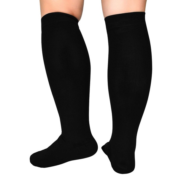 Calcetines de compresión de pantorrilla extra anchos para mujeres y hombres, calcetines de compresión de talla grande de 20 a 30 mmHg, medias altas hasta la rodilla para evitar hinchazón, dolor, Negro -, 4XL