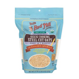Bob's Red Mill Organic Quick Cooking Steel Cut Oats, 22oz (Pack of 4) - Non GMO, Whole Grain, Vegan, Kosher
