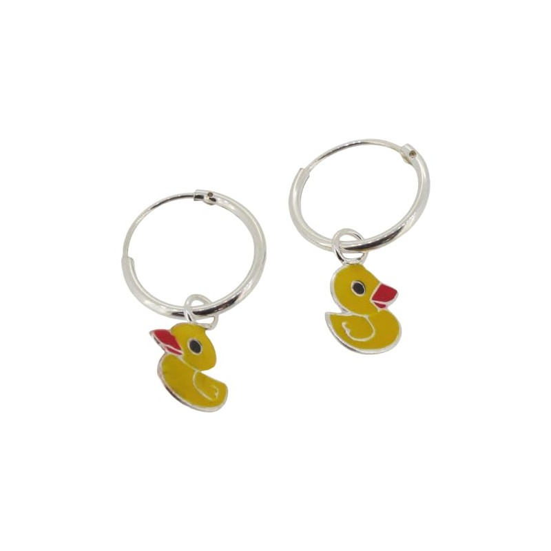 Touch Jewellery 925 Sterling Silver Hoop Earring with Dangling Duck