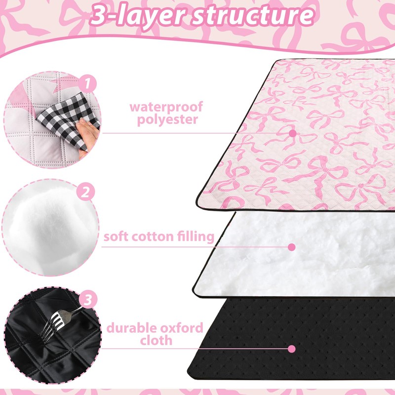 SmoothNovelty Pink Bow Picnic Blanket 80'' x 80'' Waterproof Extra