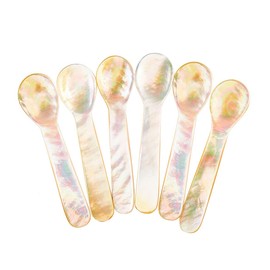 DUEBEL Set of 6 Mother of Pearl MOP 7x2cm Spoons for Caviar, Egg, Icecream, Coffee Serving (Shining Sea Pearl Shell Spoon)