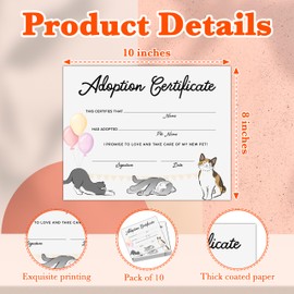 Pet Certificates of Adoption, 10 Pcs Watercolor Adoption Certificate, Adopt A Cat Certificate for Girl Boy, Kitten Party Supplies & Favors, Adoption Decorations for Pet Birthday Party -16