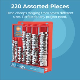 Koehler Enterprises KEDIS220 220 Piece Hose Clamp Set in Mountable Rack , Red