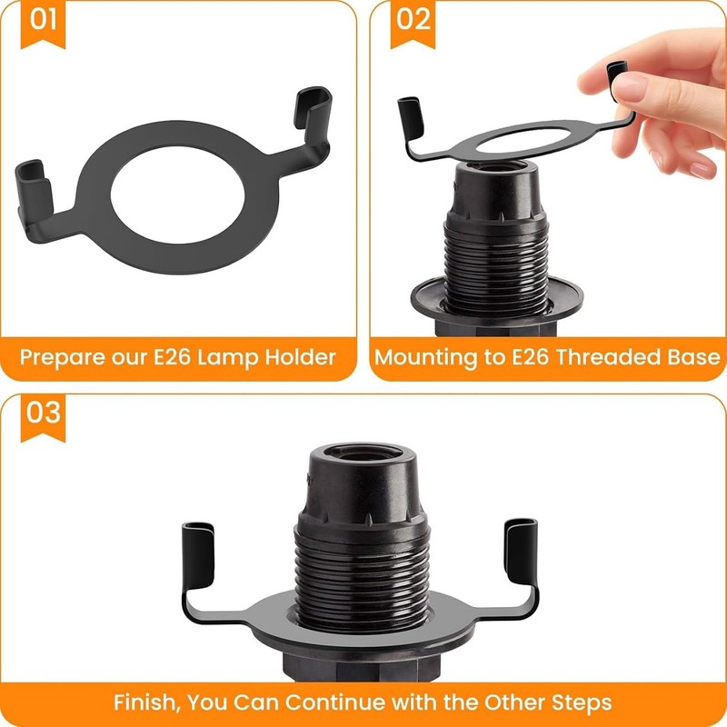 WADY 4PCS Black Metal Lamp Harp Holder Adapters (1.65") -