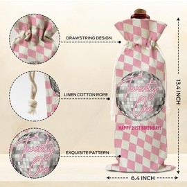 21st Birthday Gifts Burlap Wine Bags Gift for Woman Friend Bestie BFF, Reusable Wine Gift Bags with Drawstrings for Birthday Party Decoration Congratulation Thanksgiving Christmas Home Storage - 10