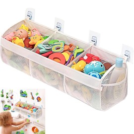 HARY Bath Toy Storage Organizer, Bath Toy Net with 3 Compartments, Large Openings, 2 Side Pockets, Bath Toy Holder Ideal for Kids Toys and Bath Time