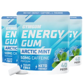 GYMGUM Energy Caffeine Gum | 50mg Caffeine | Sugar-Free, Keto-Friendly | Fast-Acting Energy & Focus Gum with Guarana & L-Theanine (120 Count, Arctic Mint)