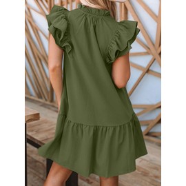 Dokotoo Womens Dresses Summer 2025 Drawstring V-Neck Ruffle Sleeveless Tank Dress Cap Short Sleeve Side Pockets Solid Color Wedding Guest Casual Loose Mini Dress Sundress for Women Green Small