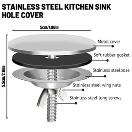 BangBoom Kitchen Sink Hole Cover Stainless Steel Faucet Hole Covers 2 Inch Sink Sprayer Hole Cap Sink Tap Hole Plate Stopper Cover Blanking Metal Plug (Silver)