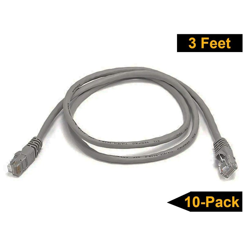 iMBAPrice 1' Cat5e Network Ethernet Patch Cable, 10 Pack, Gray