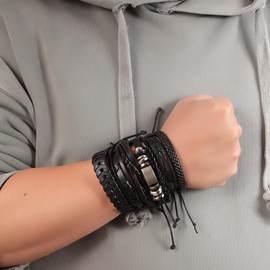 MILAKOO Punk Goth Braided Leather Bracelet for Men Women Woven Retro Wristband Cuff Rock Accessory