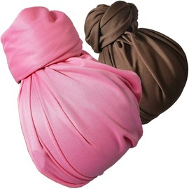 HIHIBEAUTY Stretch Head Wrap Scarf Turban - Long Black Head Wrap Scarf Head Scarf Turban Tie 2 or 1 (2sd darkbrown babypink)