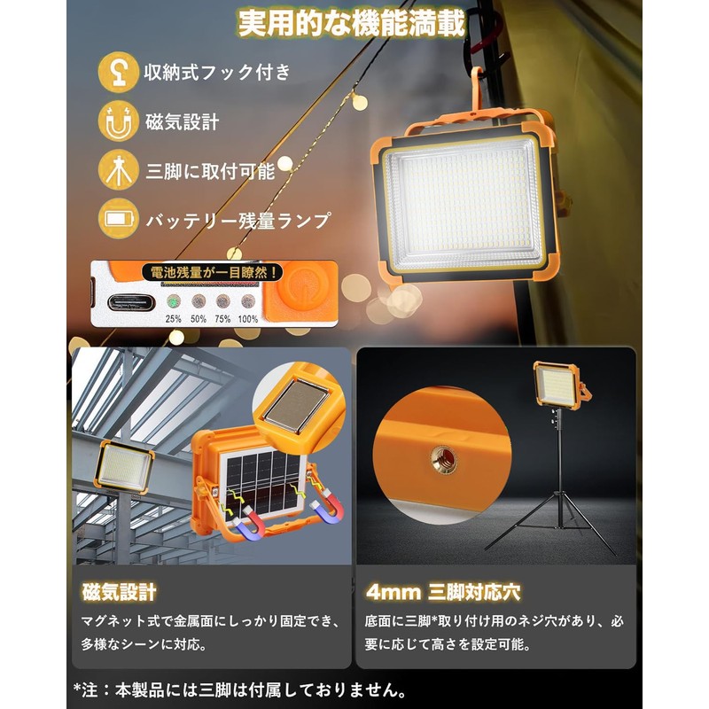 Floodlight, Work Light, 23 Hours of Continuous Lighting, 200 W,
