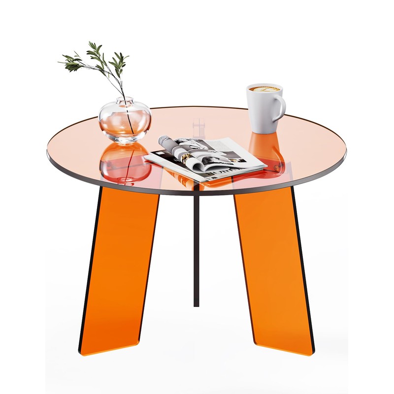 Dewrhiixe Acrylic Round Coffee Table, Clear Circle Modern Lucite Side