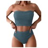OYOANGLE Women's 2 Piece Strapless Swimsuit High Waisted Smocked Bandeau
