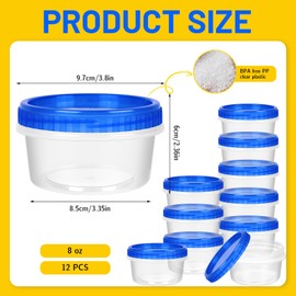 ISUSSER 12 Pack Freezer Containers with Screw On Lids, 8 Oz Stackable Reusable Plastic Storage Container, Airtight Plastic Food Storage Containers with Twist Top Lids for Food Soup Jello Sauce