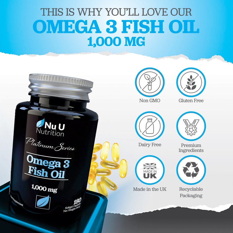 Omega 3 Fish Oil 1000mg - 180 Softgel Capsules -