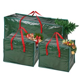 Vinsani® Extra Large Christmas Tree Storage Bag 3pc Set Garland Storage Bags Dual Zippered Storage Containers Waterproof Durable Zip Bag Reinforced Carry Handles for Xmas Decorations