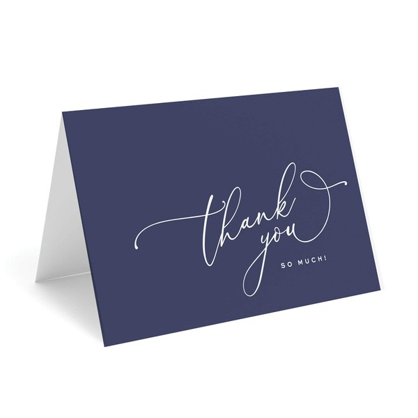 Bliss Collections Thank You Cards with Envelopes, Navy, All-Occasion Thank You Cards for Weddings, Bridal Showers, Baby Showers, Birthdays, Parties and Special Events, 4"x6" (Pack of 25)