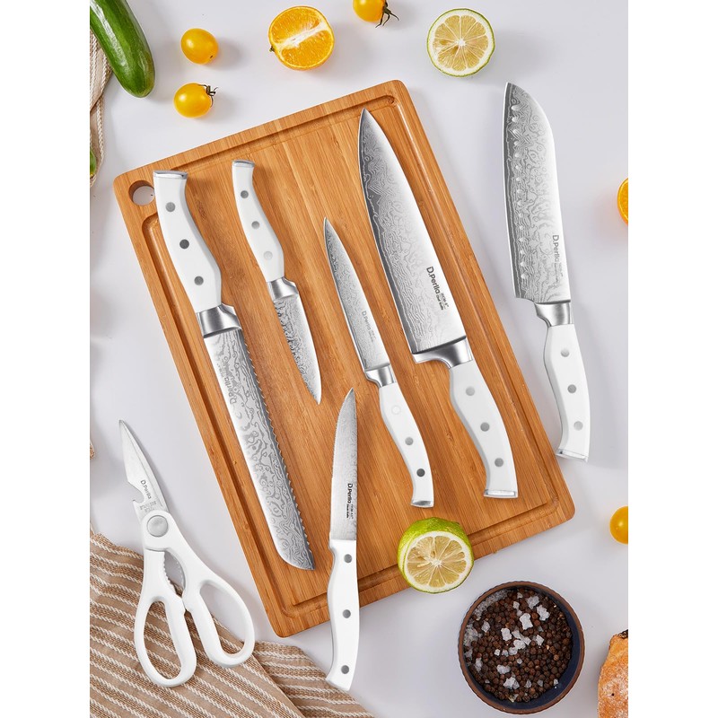 Knife Set with Block, D.Perlla 15 Pieces Kitchen Knife Set