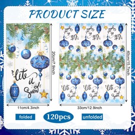 Bolsome 120Pcs Christmas Guest Paper Napkins Blue Xmas Hanging Ball Pine Cone Branches Pattern Disposable Napkins for Winter Holidays Christmas Party for Kitchen Bathroom Dinner Supplies