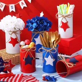 Domensi 6 Pcs 4th of July Table Centerpiece Patriotic Vases Decor Galvanized Metal Vases for Flowers Red White Blue Utensil Holder Jars for Kitchen Home Independence Day Memorial Day Labor Decorations