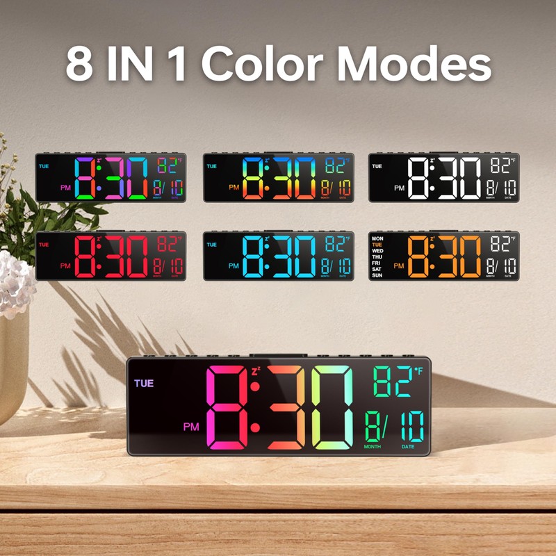 JALL 10.5'' Large Digital Alarm Clock with 8 RGB Colors,