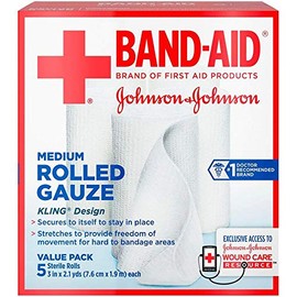 Band Aid Rolled Gauze Medium - 5 Rolls, Pack of 3