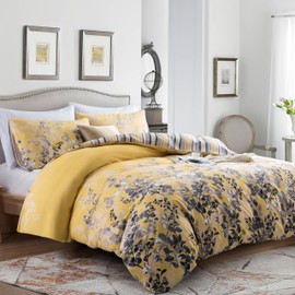 MOONLIGHT20015 Single Duvet Cover Set (135 x 200 CM) with 1 Pillowcase Reversible Printed Ochre Blossom Bedding Soft Hypoallergenic Microfiber Duvet Cover (Ochre Blossom, Single)