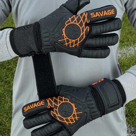 K-LO Goalkeeper Gloves: Savage Blackout Soccer Goalie Gloves - Black/Orange Size 10 (Unisex, Youth, Kids & Adult) - Fingersaves for Protection | Strong Grip Palm