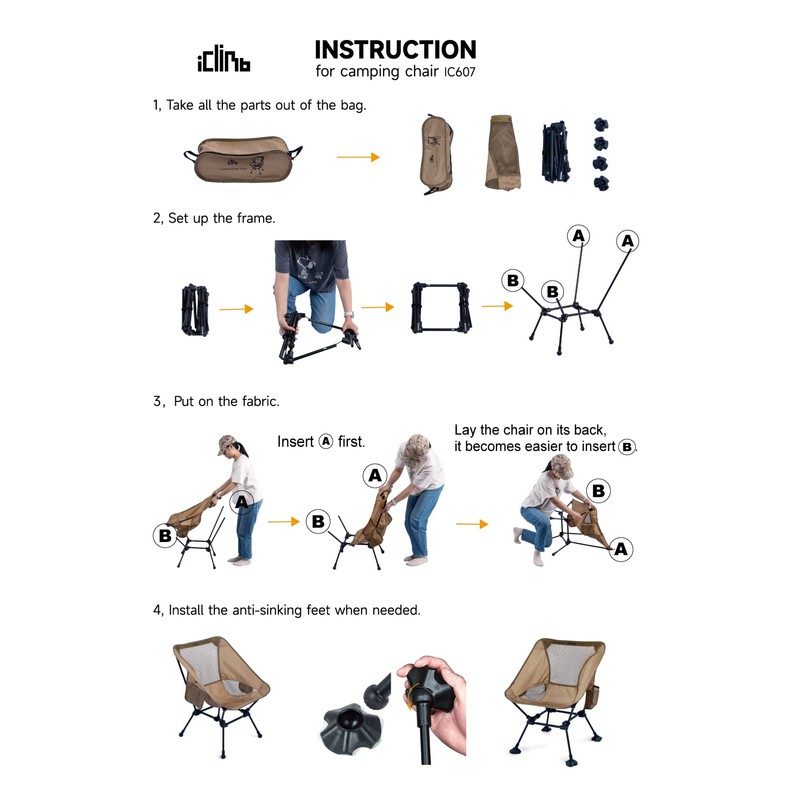 iClimb Ultralight Compact Camping Folding Beach Chair with Anti-Sinking Large