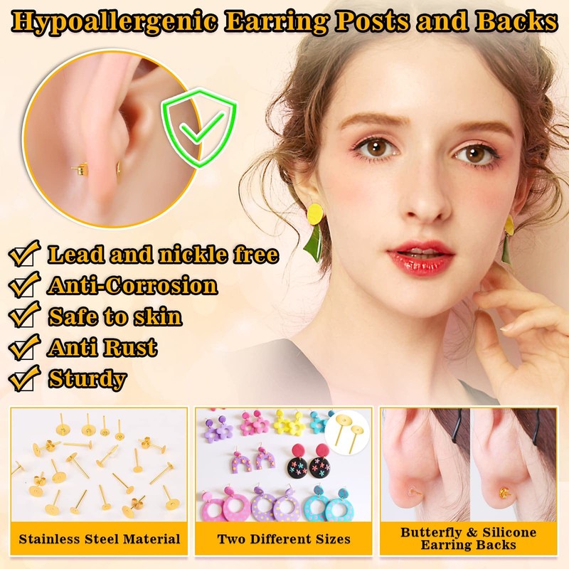 Evatage Jewelry Glue with 1002Pcs Stainless Steel Earring Posts and