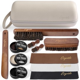 Evgoisle Leather shoe polish&shine kit, travel shoe care kit black&brown&neutral,shoe shine kit for men boots,horsehair shoe brush kit (OFF-White)