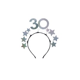 PartyDeco Haarreif 30 Jahre, Glitzer und Sterne, Silber