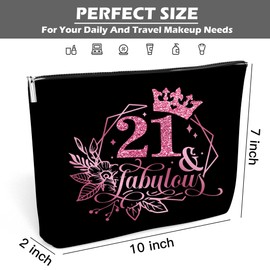 Makeup Bags for Women, Pink Glitter 21 Years Old Birthday Gift for Girls, Christmas Gifts for Teen Girl, Best Sister, Friends, Cute Makeup Zipper Pouch Bag for Birthday White Elephant, 10x7 Inch