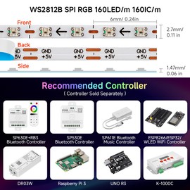 BTF-LIGHTING WS2812B IC RGB 2.7mm Ultra Narrow LED Strip 0807SMD DC5V Individually Addressable 3.2FT 160Pixels/m 160LED Dream Color Tape Light for Home DIY Decoration IP30 (No Adapter or Controller)